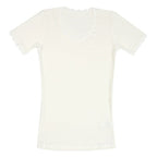 Uld T-shirt "Cecilie" med korte ærmer og blonder. Varm og behagelig i 100% uld, fås i Sort og Råhvid.
