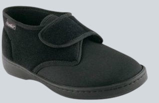 Hjemmesko med fast sål og velcro, høj model for sensitive fødder og god stabilitet.