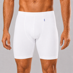 Boxer shorts til blefiksering med bredt skridtstykke i koboltblå, hvid og sort.
