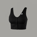 Care Design white cotton-lycra support bra with front snap closure, wide straps, and wide underbust band for large busts and sensitive skin.