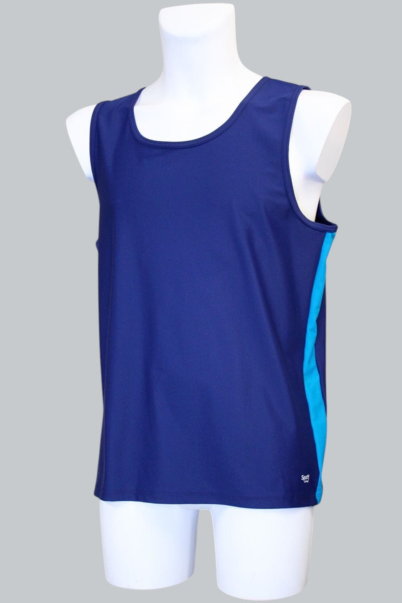 Austin tanktop til mænd med stomi, løsthængende design, fås i sort og blå.