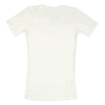 Uld T-shirt m. korte ærmer og blonder "Cecilie"